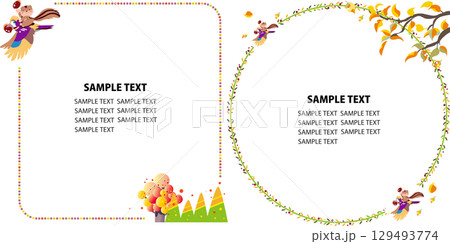 どんぐり, りす, 秋の森のあしらい,フレームセット 129493774