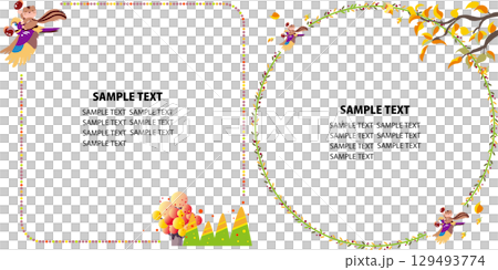どんぐり, りす, 秋の森のあしらい,フレームセット 129493774