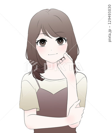 頬に手を添える綺麗な女性のシンプルなイラスト 頬に手を添える綺麗な女性のシンプルなイラスト 129493830