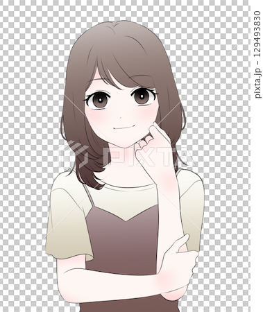 頬に手を添える綺麗な女性のシンプルなイラスト 頬に手を添える綺麗な女性のシンプルなイラスト 129493830