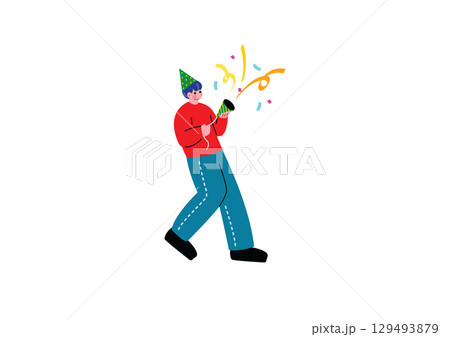 クラッカーを鳴らす男性 129493879