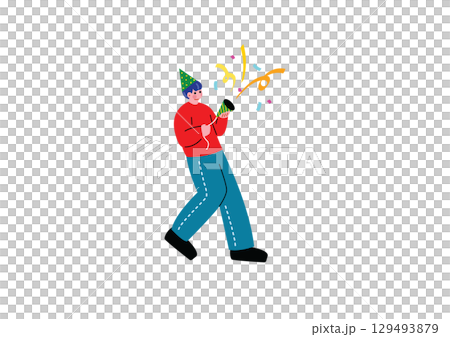 クラッカーを鳴らす男性 129493879