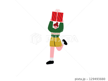 大きなプレゼントを持つ女性 129493880
