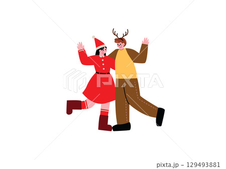 クリスマスを楽しむ男女 129493881