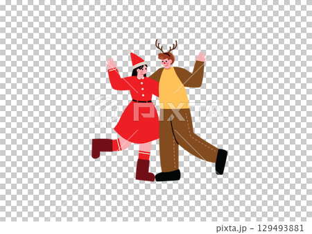 クリスマスを楽しむ男女 129493881