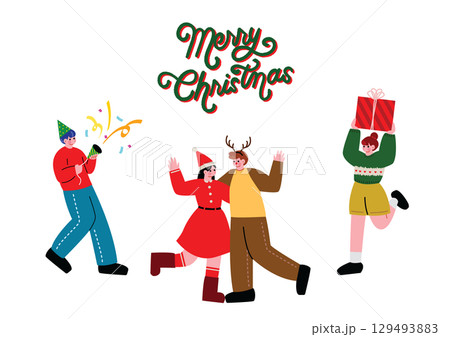 クリスマスパーティーを楽しむ男女 129493883