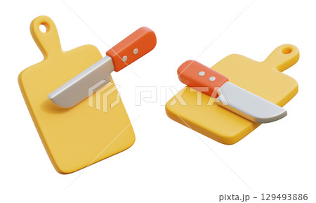 Cartoon Style kitchen knife with cutting board 3D graphic 129493886
