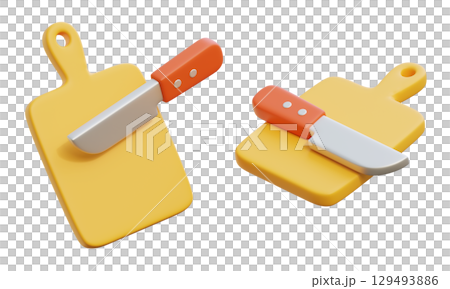 Cartoon Style kitchen knife with cutting board 3D graphic 129493886