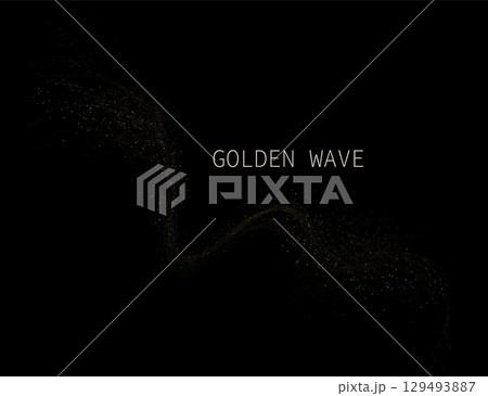 Isolated exquisite gold wavy element from small tinsel on black background 129493887