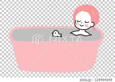 A cute illustration of a woman relaxing in the bath A cute illustration of a woman relaxing in the bath 129494049
