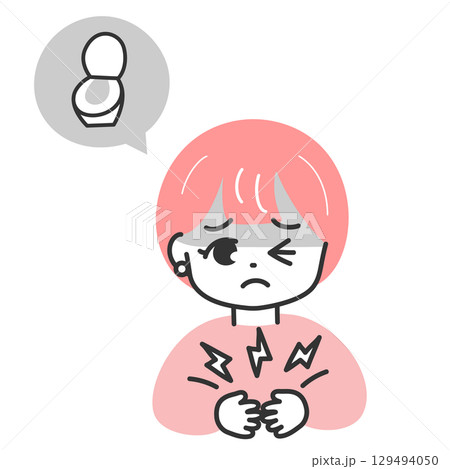 お腹が痛くて青ざめている女性のイラスト 129494050