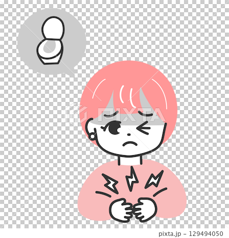 Illustration of a pale woman with a stomach ache 129494050