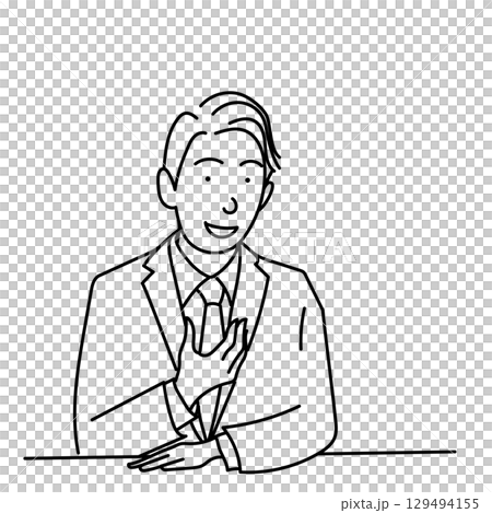 イラスト素材: 商談中に話す男性 ビジネスマン 線画 ベクター 白背景 129494155