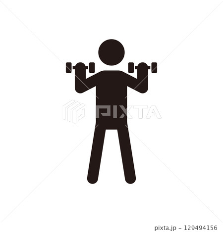 ダンベルで筋トレをする人のピクトグラムアイコン 129494156
