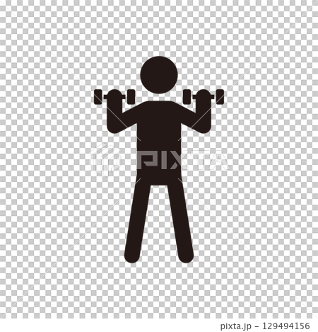 ダンベルで筋トレをする人のピクトグラムアイコン 129494156
