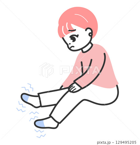 つま先が冷えて辛い女性のイラスト　冷え性　末端冷え性 129495205