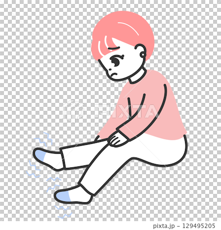 Illustration of a woman suffering from cold toes, coldness, cold extremities 129495205