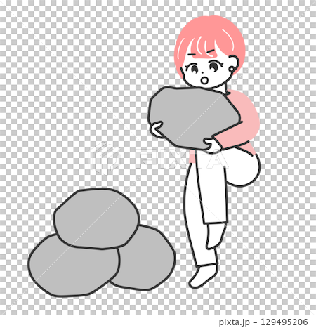 石を積み上げている女性のイラスト 129495206