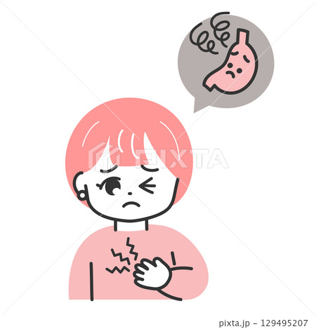 胃痛に苦しむ若い女性のイラスト 胃痛に苦しむ若い女性のイラスト 129495207