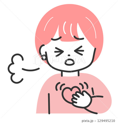 胸をおさえて苦しそうにしている女性のイラスト 129495210