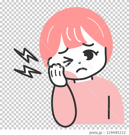 一位女士摀著腫脹的臉頰的插圖 129495212