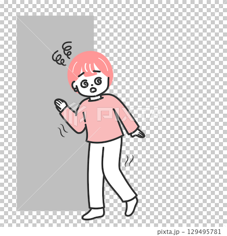 眩暈がして壁にもたれる女性のイラスト 129495781