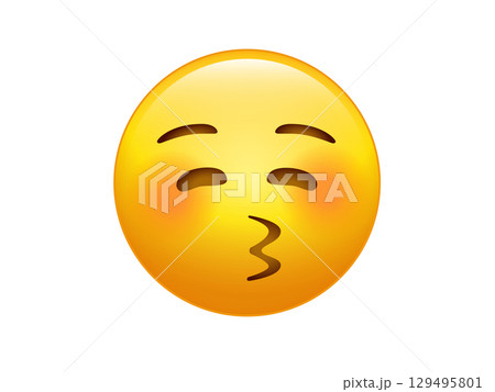 Yellow smiley red cheek face with kissing mouth icon Yellow smiley red cheek face with kissing mouth icon 129495801