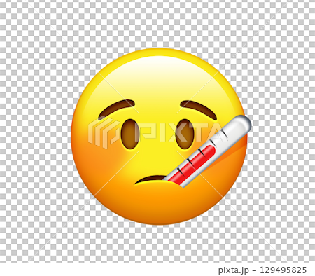 Yellow ill and sad face with heat probe icon 129495825