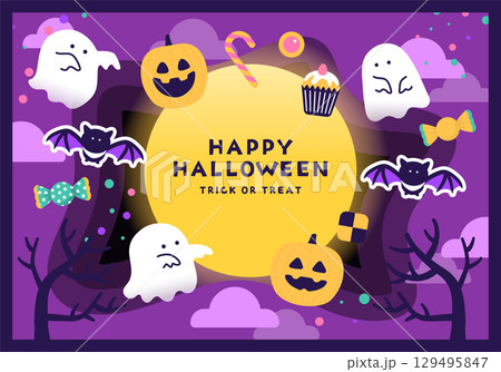 かわいいハロウィンの背景素材_2 かわいいハロウィンの背景素材_2 129495847