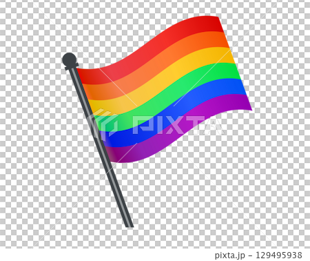 Isolated rectangular rainbow flag icon with silver pole Isolated rectangular rainbow flag icon with silver pole 129495938