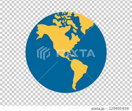 Globe showing Americas icon, showing North, South America in green against blue ocean Globe showing Americas icon, showing North, South America in green against blue ocean 129495939