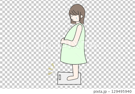 A pregnant woman panics when she steps on the scale and finds that she is fatter than expected A pregnant woman panics when she steps on the scale and finds that she is fatter than expected 129495940