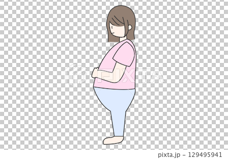 Illustration of a pregnant woman wearing denim pants Illustration of a pregnant woman wearing denim pants 129495941
