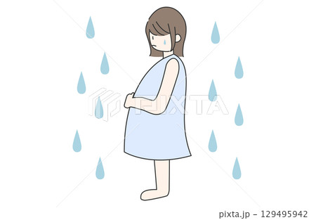 不安そうな妊婦のシンプルなイラスト 129495942