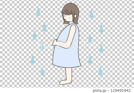 不安そうな妊婦のシンプルなイラスト 129495942