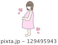 ピンクのワンピースを着た妊婦のシンプルなイラスト 129495943