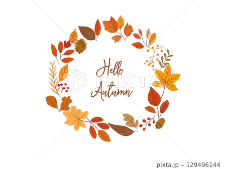 秋の落ち葉で作られたリースのベクターイラスト 秋の落ち葉で作られたリースのベクターイラスト 129496144