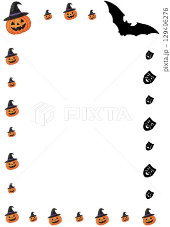 A4チラシ枠タテ(秋　ハロウィン)　背景透過png 129496276