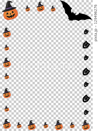 A4チラシ枠タテ(秋　ハロウィン)　背景透過png 129496276