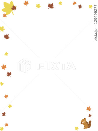 木の葉とリスのA4チラシ・ポスター　背景透過png 129496277