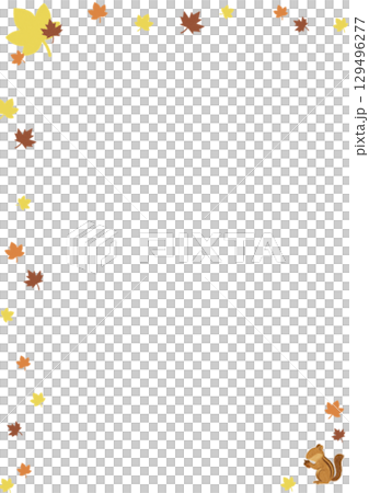 木の葉とリスのA4チラシ・ポスター　背景透過png 129496277