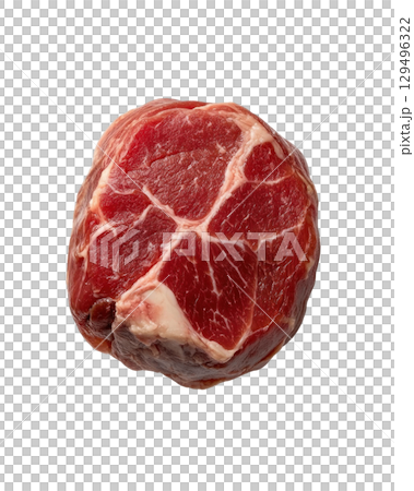 Raw fresh red meat isolated on transparency background. High quality beef cut for cooking 129496322