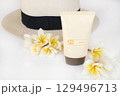 hat, sunscreen spf50 for health care skin face of lifestyle woman relax  129496713