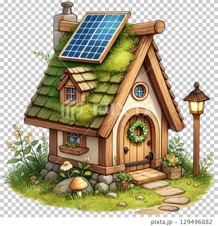 gnome house with a solar panel on the roof 129496882