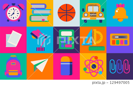 Colorful School Icons Seamless Grid 129497005