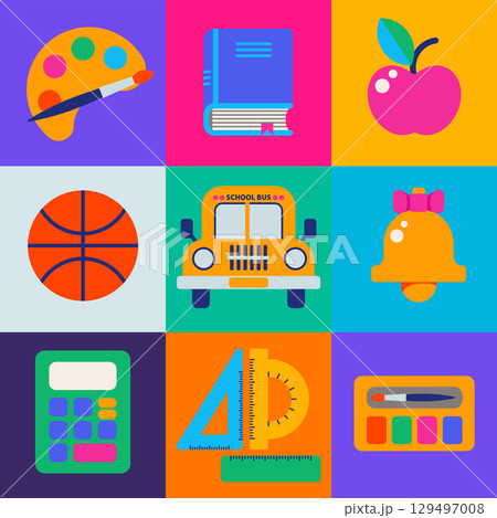 Colorful School Education Icon Set Colorful School Education Icon Set 129497008