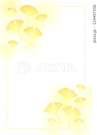 喪中はがき、銀杏、かわいい、秋、イラスト、黄色 喪中はがき、銀杏、かわいい、秋、イラスト、黄色 129497206