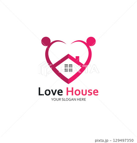 Love Home Logo. Heart and House Icon Combination. Health and Care Symbol. Flat Vector Logo Design Template 129497350