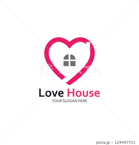 Love Home Logo. Heart and House Icon Combination. Health and Care Symbol. Flat Vector Logo Design Template 129497351