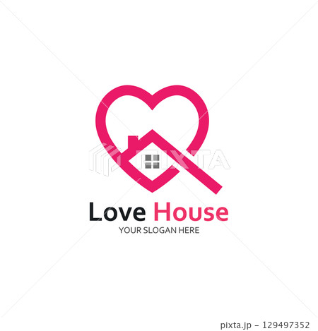 Love Home Logo. Heart and House Icon Combination. Health and Care Symbol. Flat Vector Logo Design Template 129497352